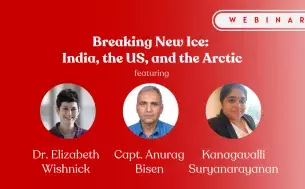 Promotional image for an event titled "India, the US, and the Arctic"
