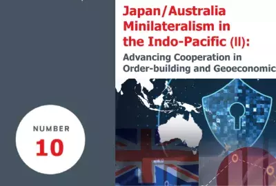 Cover image with Australian and Japanese flags with cybersecurity overlay, titled "Japan/Australia Minilateralism in the Indo-Pacific (II)