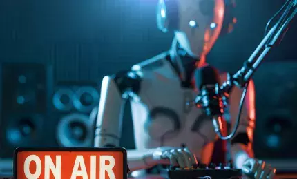 Im age of a robot on air in a broadcast studio.