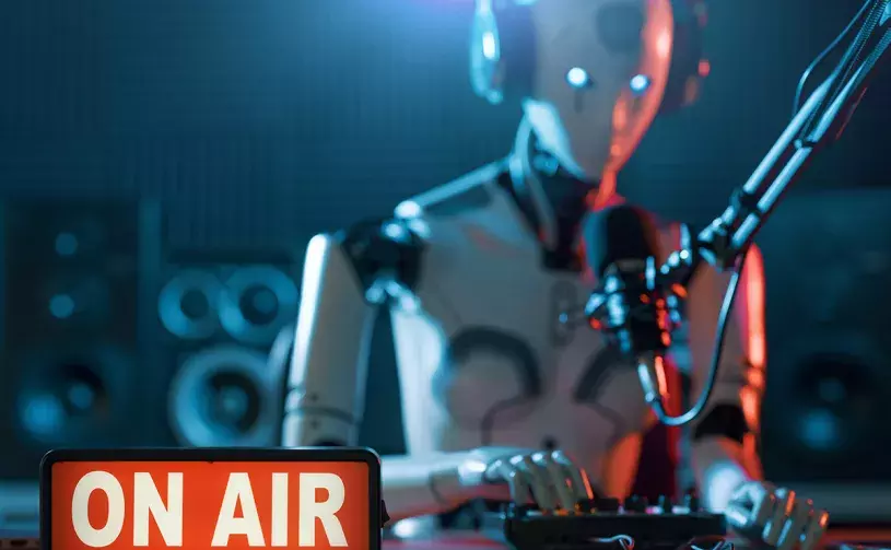 Im age of a robot on air in a broadcast studio.